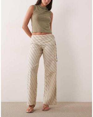 Motel Faria Striped Fold Over Trousers - Natural