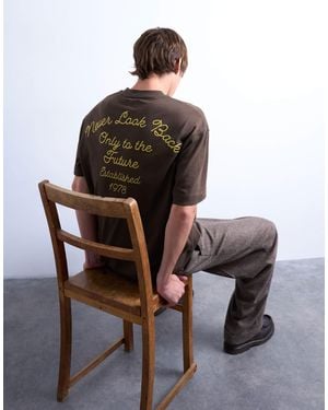 TOPMAN Oversized Pegasus Embroidered T-shirt With Back Text - Brown