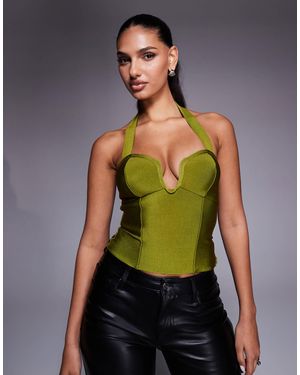 ASOS Bandage Halterneck Top With Plunge Bar Detail - Green