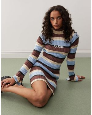 Kickers – retro-strickkleid mit streifen - Mehrfarbig