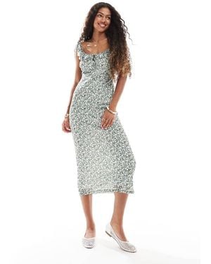 New Look Vestito Midi A Fiorellini Con Volant - Verde
