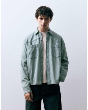 Pull&Bear Cowboy Striped Shirt - Green