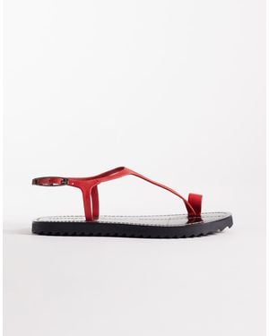 ASOS Sandalias De Dedo Rojas De Tiras Finas Con Detalles Sobrehilados De Cuero Premium Filomena De -Rojo
