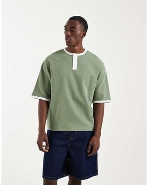 ASOS Boxy Oversized T-shirt With Henley Neck - Green