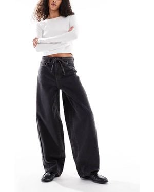 Object Premium Super Barrel Leg Jeans With Tie Waist - Blue