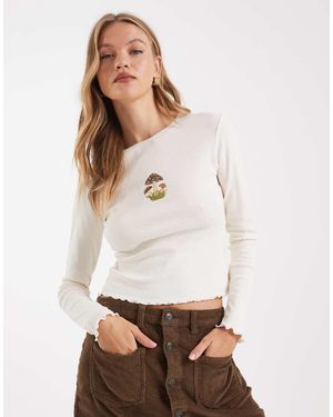 Miss Selfridge Long Sleeve T-shirt With Mushroom Embroidery - White