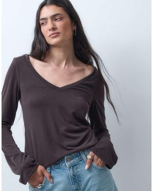 Monki Top Coordinato A Maniche Lunghe Con Scollo A V E Soft Touch - Grigio