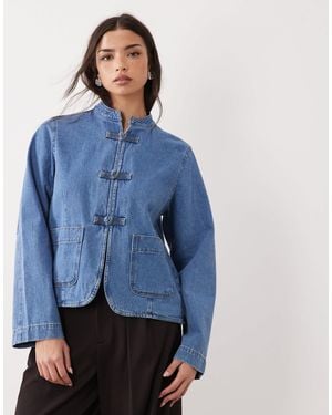 ASOS Denim Oversized Mandarin Collar Jacket - Blue