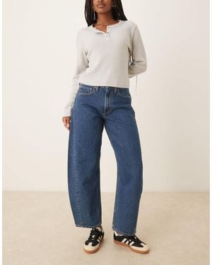 Abercrombie & Fitch Curve Love Mid Rise Barrel Jean - Blue