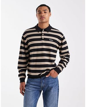 Parlez Long Sleeve Knitted Logo Polo - Blue