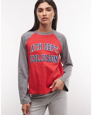 Collusion Raglan-longsleeve-t-shirt im varsity-stil - Rot