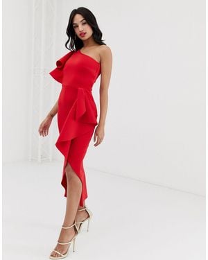 True Violet Exclusive One Shoulder Frill Wrap Dress - Red