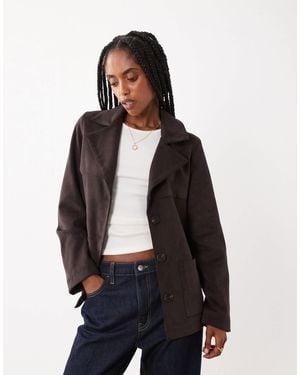 Threadbare Faux Suede Mid Length Button Down Jacket - Black