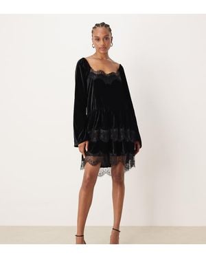 ASOS Asos Design Tall Long Sleeve Sweetheart Neckline Velvet Mini Dress - Black
