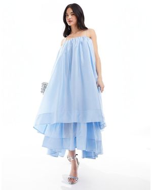 & Other Stories Vestito Lungo Chiaro A Fascia Voluminoso A Strati - Blu
