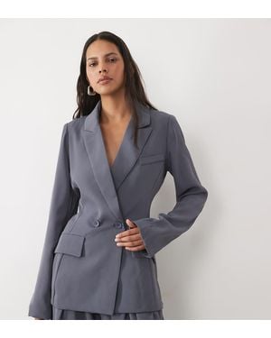 SNDY'S Tailored Wrap Belted Drape Detail Blazer Co-Ord - Blue