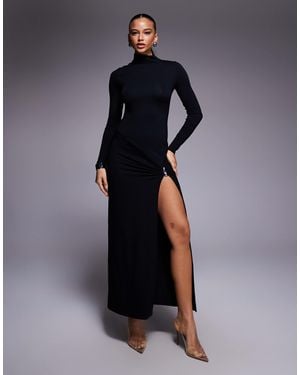 ASOS Extreme Thigh Split Maxi With Silver Hardware Detail - Blue