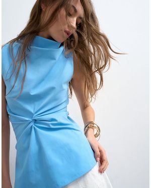 TOPSHOP Formal Twist Front Funnel Neck Cowl Top - Blue
