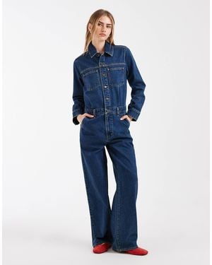 Levi's Combinaison en jean à manches longues délavage moyen - Bleu