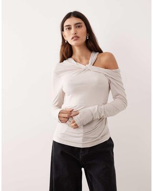 ARRANGE Jersey Twist Neck Long Sleeve Top - Natural