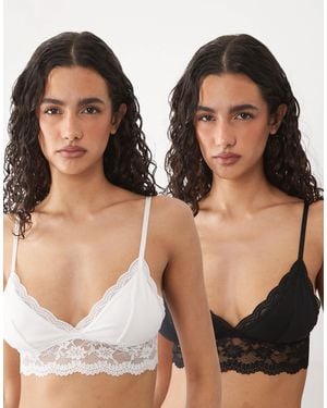 ASOS 2 Pack Cotton Bralette With Lace Trim - Black
