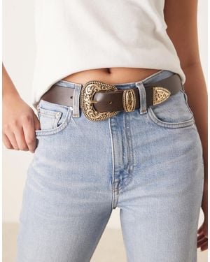 Mango Leather Western Belt - Blue