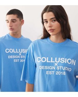 Collusion T-Shirt Con Stampa Centrale Del Logo Bianca - Blu