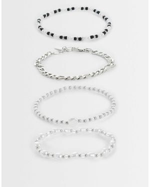 ASOS 4 Pack Pearl Black Stone And Chain Bracelet - Gray