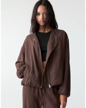 Pull&Bear Linen Blend Bomber Jacket - Brown