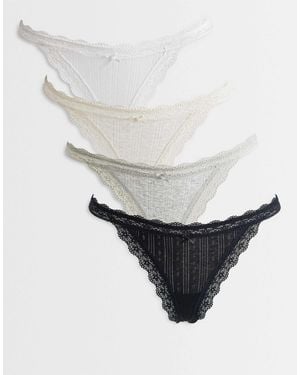 Cotton On 4 Pack Of Cotton Lace G-strings - White