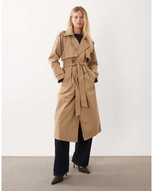 Abercrombie & Fitch Gabardina Larga Con Cinturón En Camel-Neutro