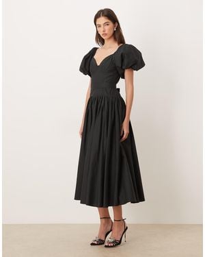 Sister Jane Dream Bright Intentions Cotton Blend Puff Sleeve Midi Dress - Black