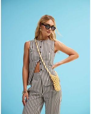 4th & Reckless Tailored Button Through Waistcoat Top Co-ord - Blue