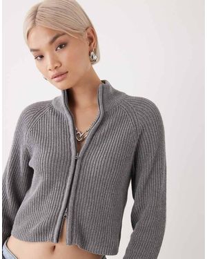 Noisy May Cardigan Accollato Medio Con Zip - Grigio