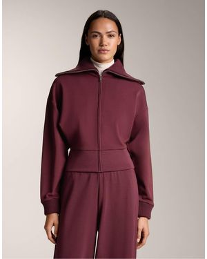 Oysho Fitted Waist Knit Collar Jacket With Brushed Modal - Red