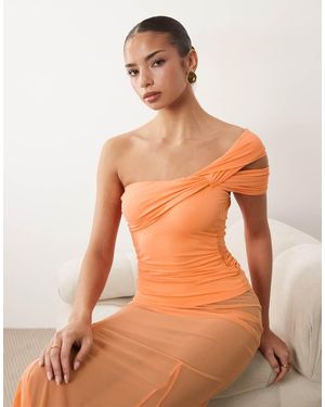 ASOS Polyamide Twist Shoulder Ruched Top - Orange