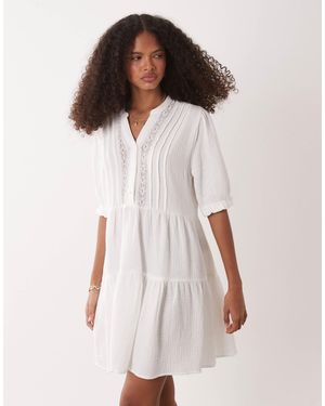 Jdy Cheesecloth Drop Hem Mini Dress With Lace Detail - White