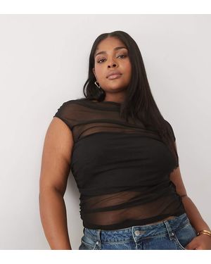ASOS Asos Design Curve Gathered Short Sleeve Off Shoulder Mesh Top - Black