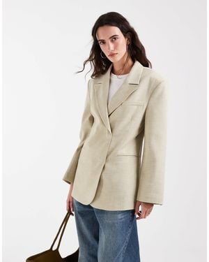 ASOS Linen Look Double Breasted Blazer - Natural