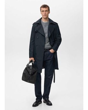 Mango Trench-coat ceinturé en coton mélangé - Bleu