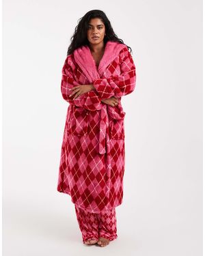 Loungeable Curve Cozy Hooded Midi Robe - Red