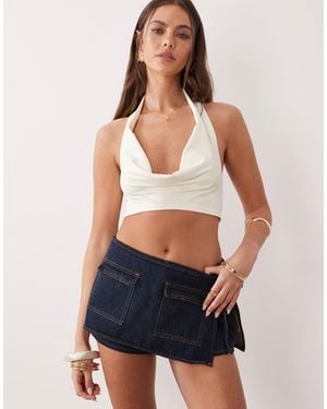 The Frolic Exclusive Denim Pocket Front Tie Side Mini Skort - Blue