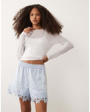 adidas Originals Satin Shorts With Lace Hem - Blue