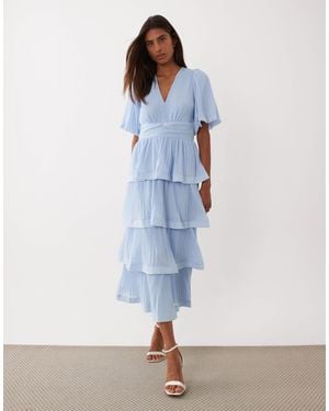 Y.A.S Plisse Tiered Maxi Dress - Blue