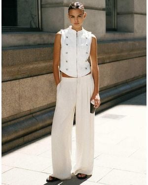 Pull&Bear Elasticated Waist Smart Trousers - Natural