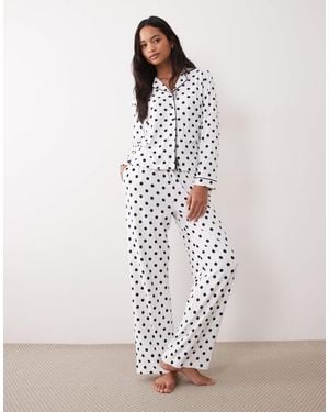 Threadbare Button Down Super Soft Pajama Set - White