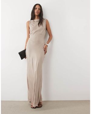ASOS Satijnen Maxi Jurk Met Gedrapeerde Rug - Naturel