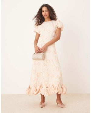 Sister Jane Puff Sleeve Bubble Hem Maxi Dress - Natural