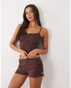 Boux Avenue Set Met Korte Broek En Cami Met Bloemenpointelle - Bruin