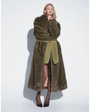 Muse Assembly Longline Faux Fur Jacket With Detachable Mittens And Tie Waist - Natural